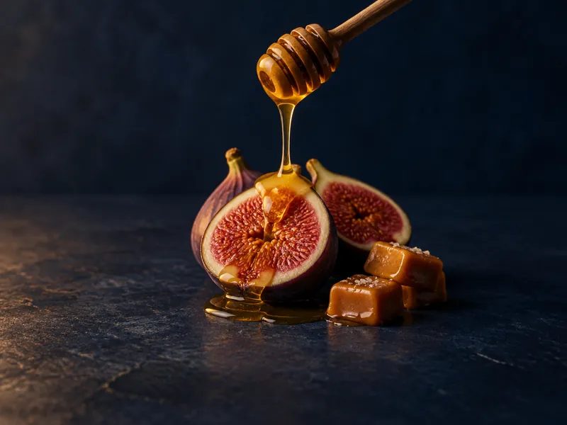 Honey dripping onto ripe figs.