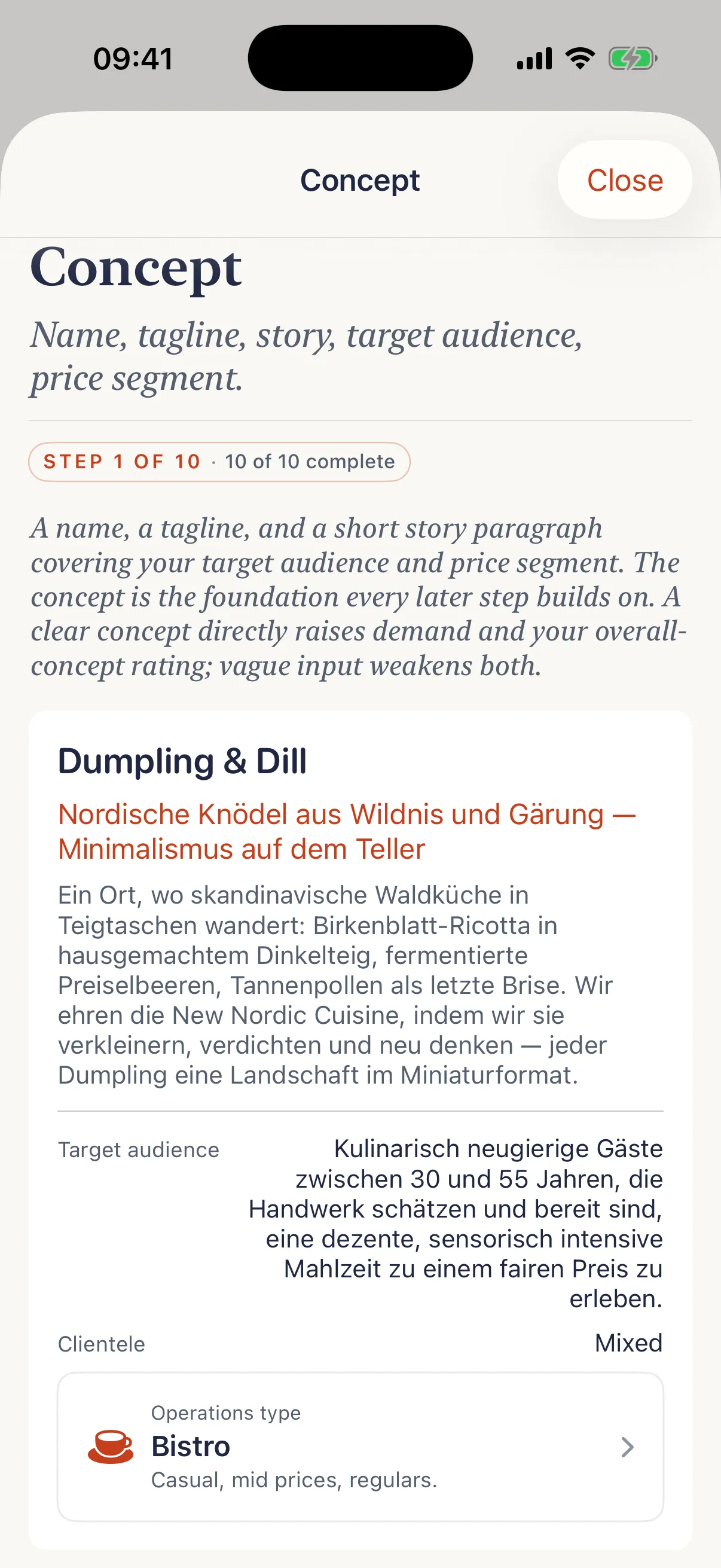 TSTE app: your own restaurant in Chef's Path, concept screen