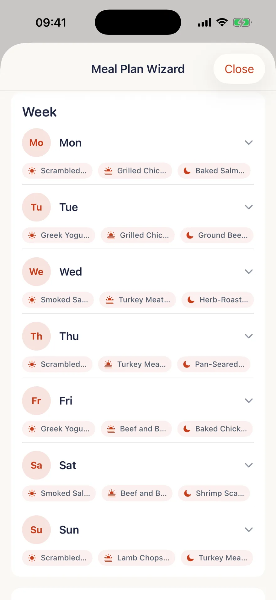 TSTE app: weekly meal plan tailored to your diet